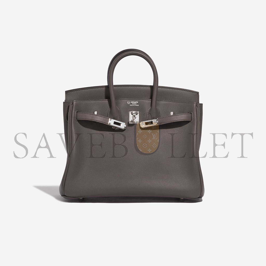 HERMES BIRKIN 25 SWIFT LEATHER PEWTER GREY SILVER BUCKLE BAG H049362CK10 (25*20*13cm)